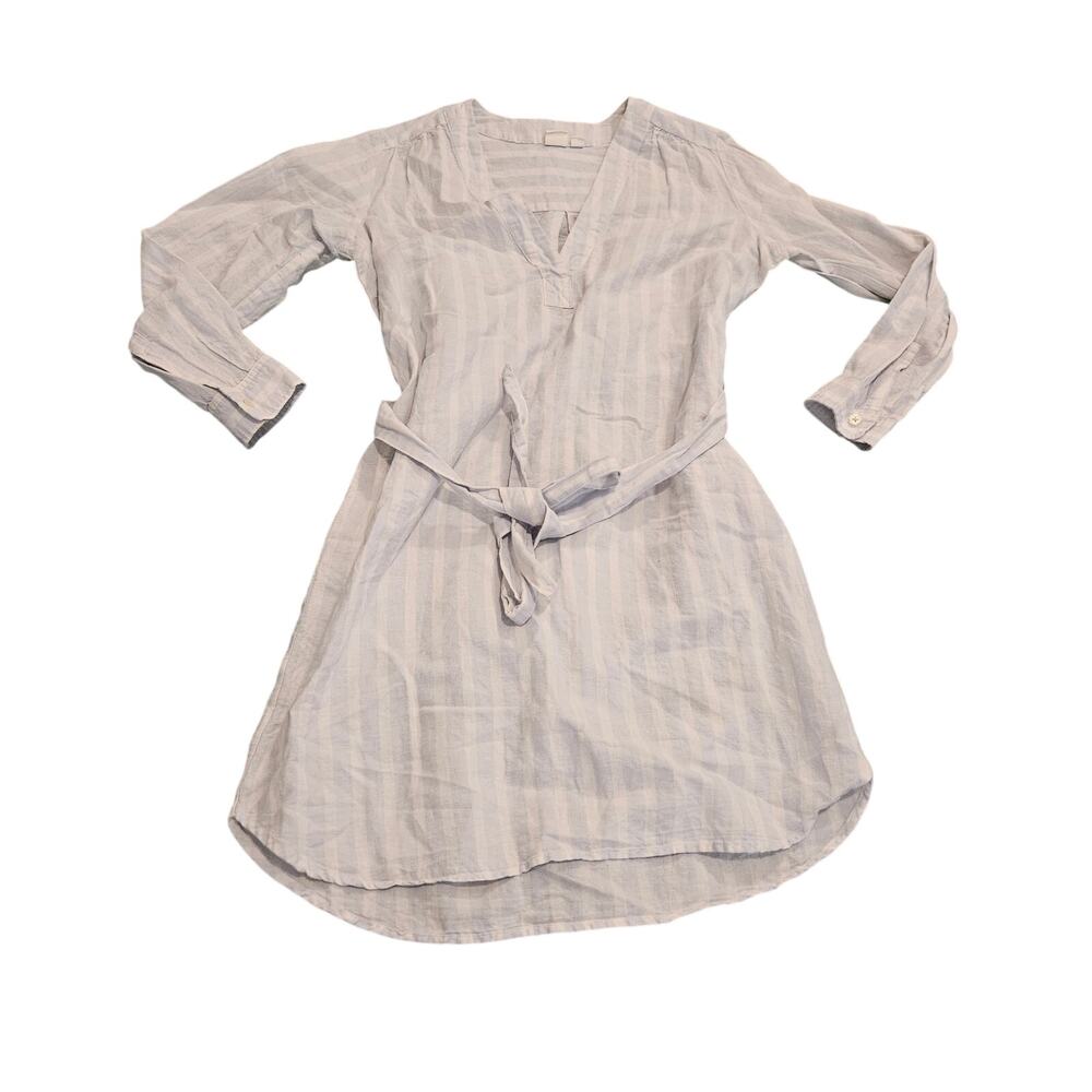 GAP Linen Blend Striped Tunic Dress XS Petite Light Blue Belted Cover Up